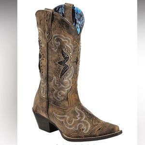 Laredo Lucretia Brown Western Boots with Snake Inlay